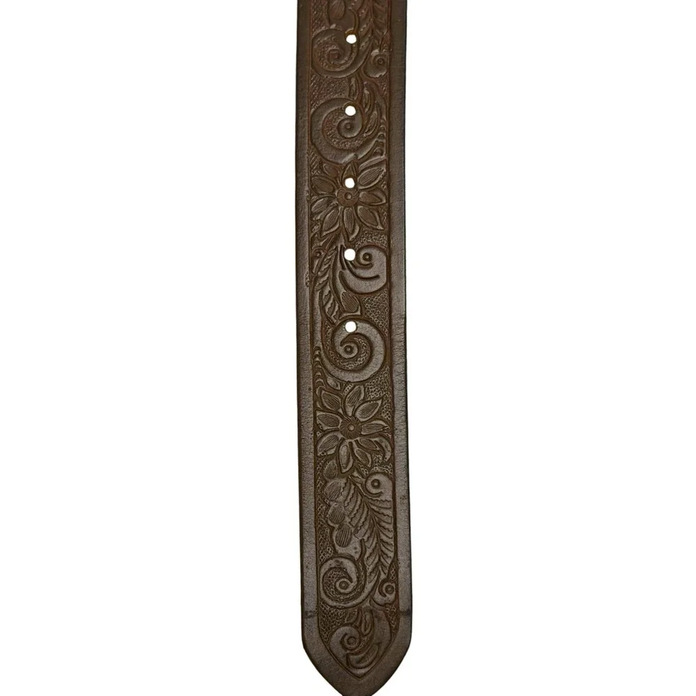 Lucky Brand Men's Size 36 100% Leather Belt Brown Embossed Floral Western NWT